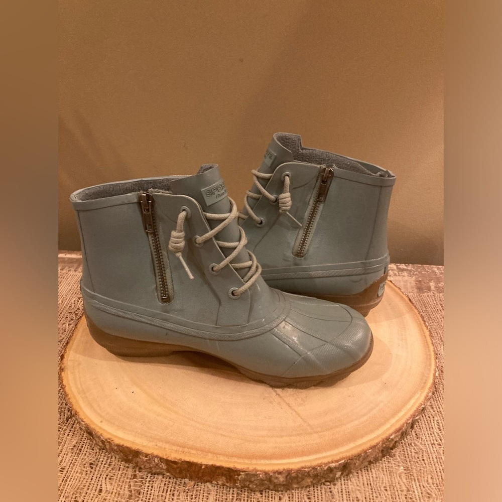 Sperry Salt Water Mint Green Rain Boots Booties Sz 6.5 Side Zip Boots Prep